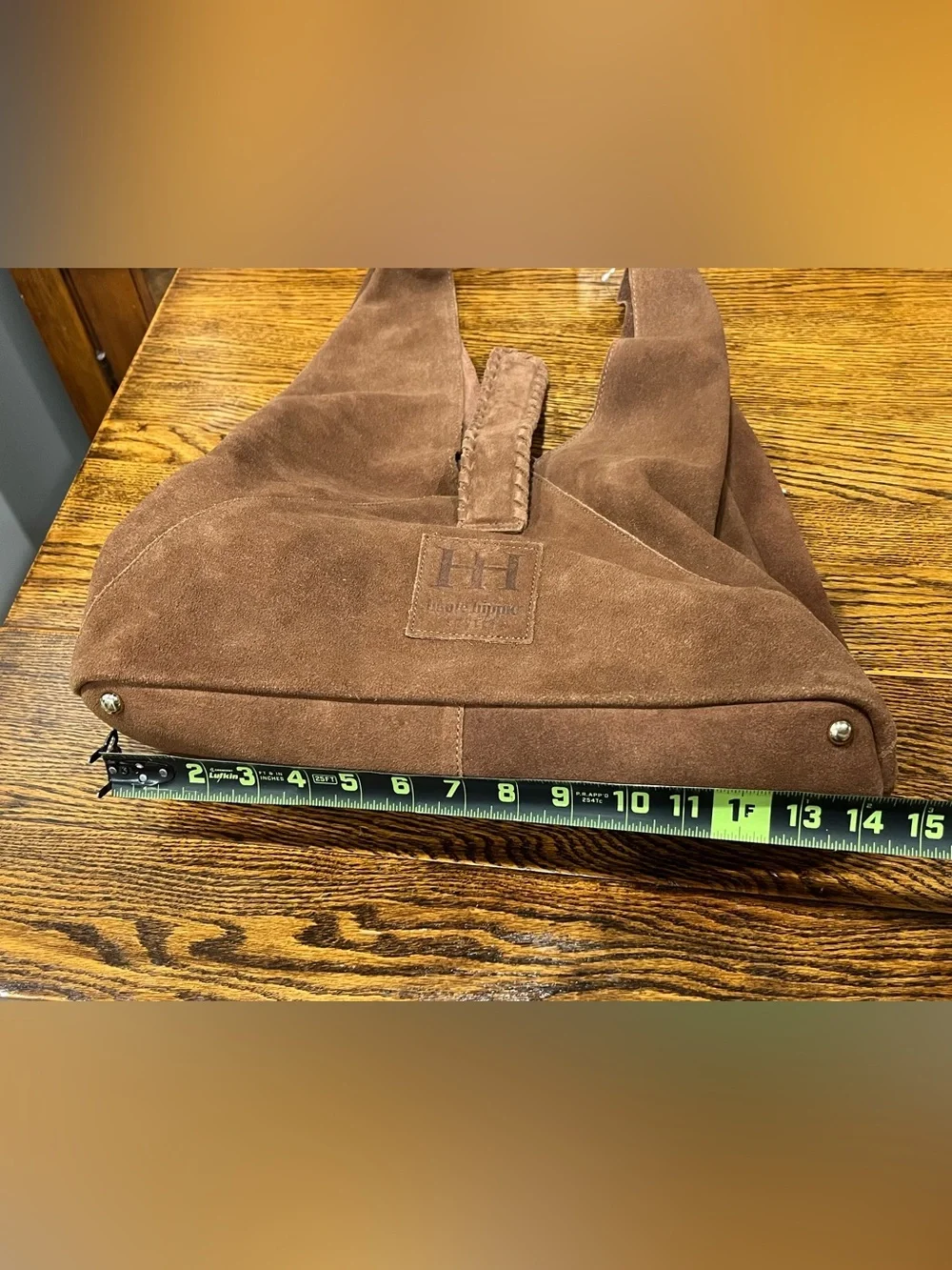 Haute Hippie 100% Genuine Suede Leather Triangle Hobo Bag – Brown Boho Festival